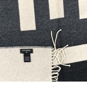 CHANEL Black and Cream Striped Scarf